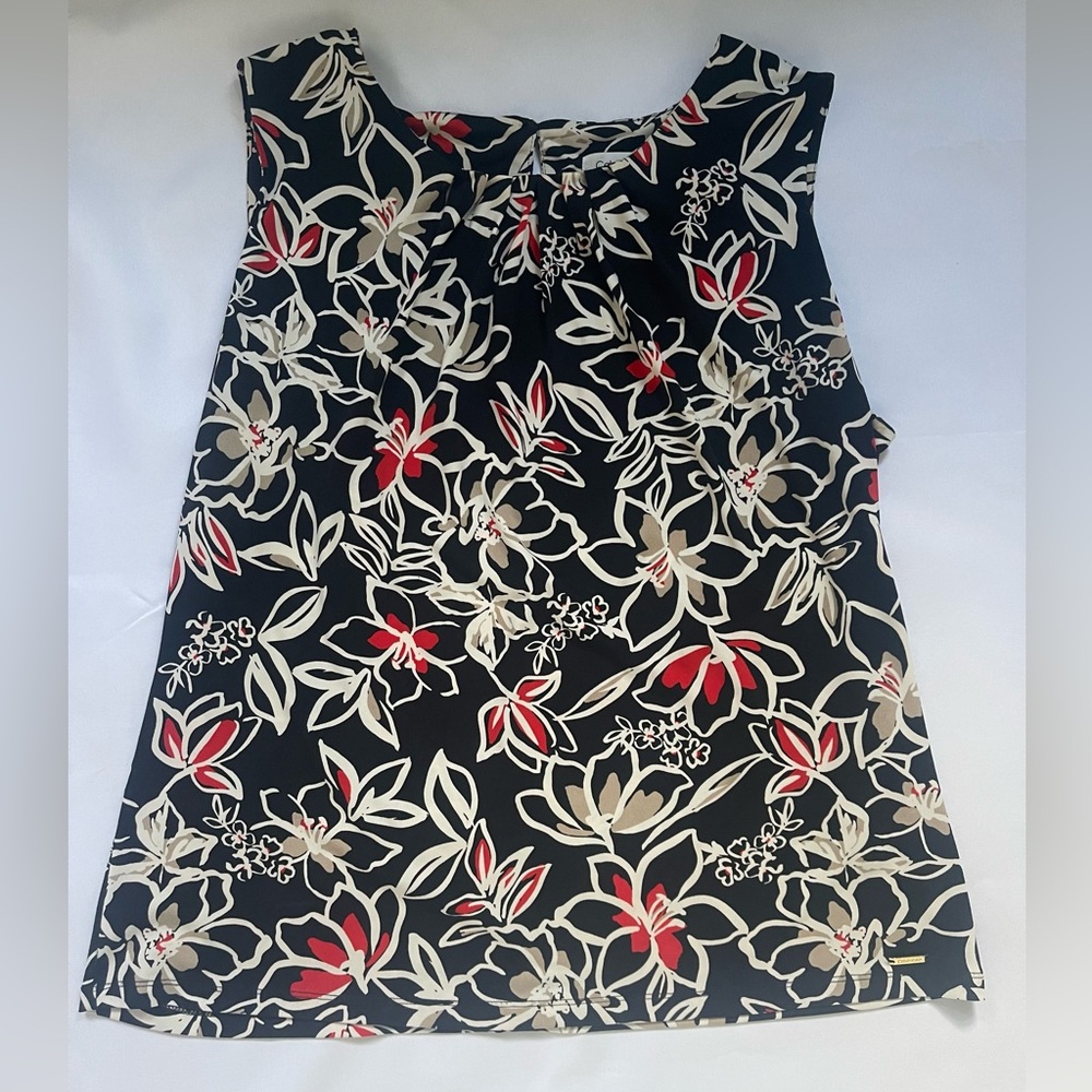 Calvin Klein Tank with pleated neckline; Size XL, 95% poly 5% spandex